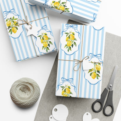 Summer Blue Stripe Lemon Wrapping Paper