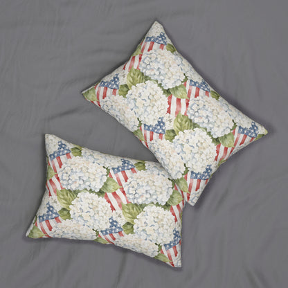 Patriotic Hydrangea Lumbar Pillow with Cover, Summer Farmhouse Decor, Double Sided Graphics