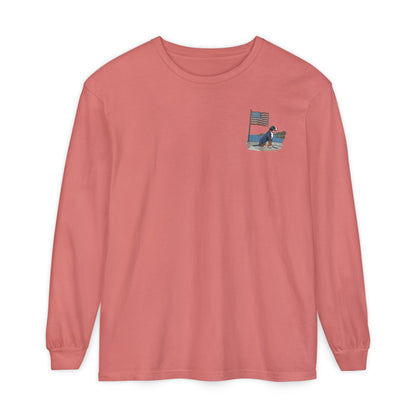 2025 New Summer Swissy Unisex *Long Sleeve* With Text "Summer Swissy" Comfort Colors Brand Shirt, Greater Swiss Mountain Dog Flag Shirt, Cartoon Swissy Character