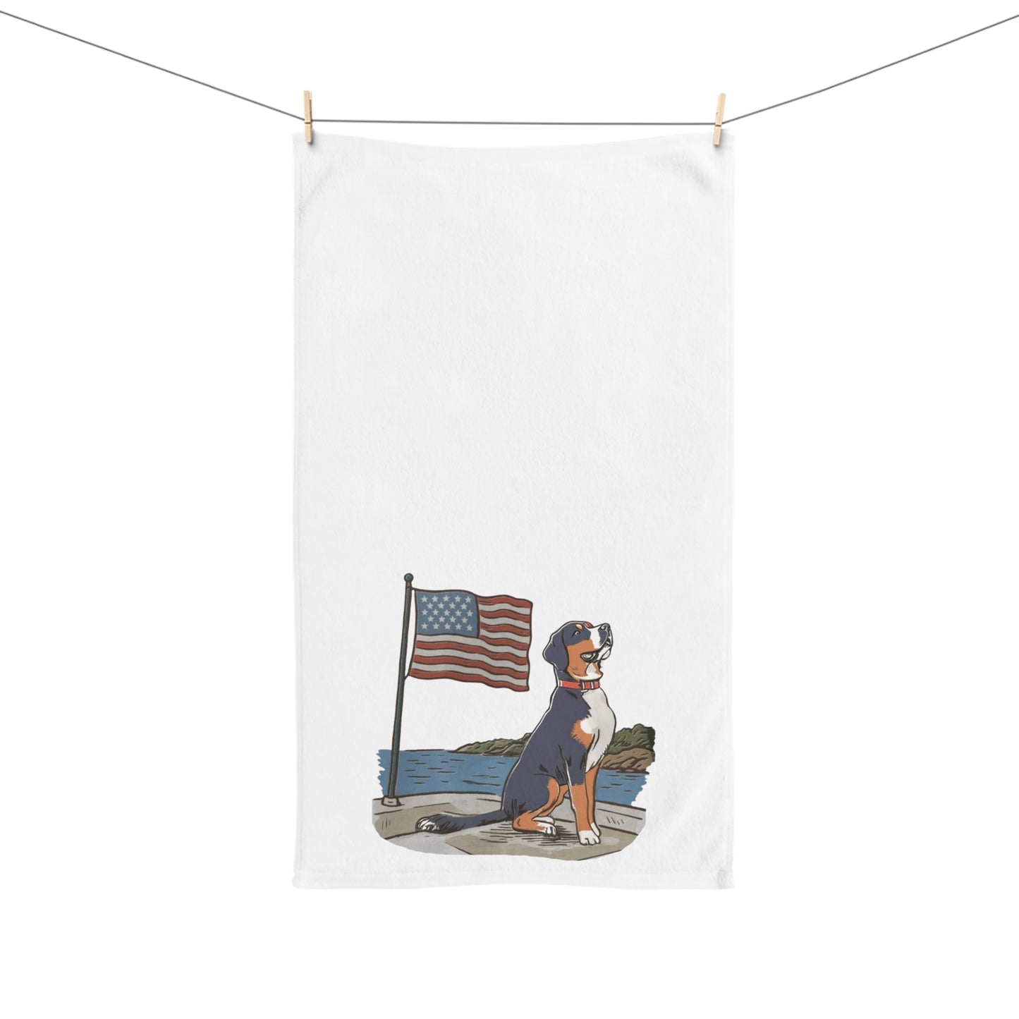 Summer Swissy in the USA Hand Towel for Bath and Kitchen, Greater Swiss Mountain Dog