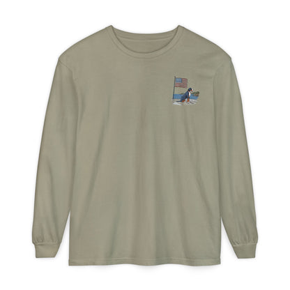 2025 New Summer Swissy Unisex *Long Sleeve* With Text "Summer Swissy" Comfort Colors Brand Shirt, Greater Swiss Mountain Dog Flag Shirt, Cartoon Swissy Character