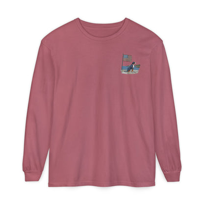 2025 New Summer Swissy Unisex *Long Sleeve* With Text "Summer Swissy" Comfort Colors Brand Shirt, Greater Swiss Mountain Dog Flag Shirt, Cartoon Swissy Character