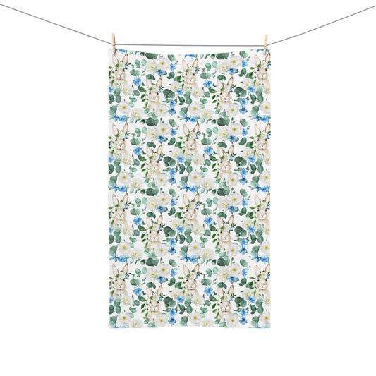 Spring Rabbits Floral Hand Towel for Kitchen and Bath, Bunnies, Spring Home Decor, Easter, Cottage style