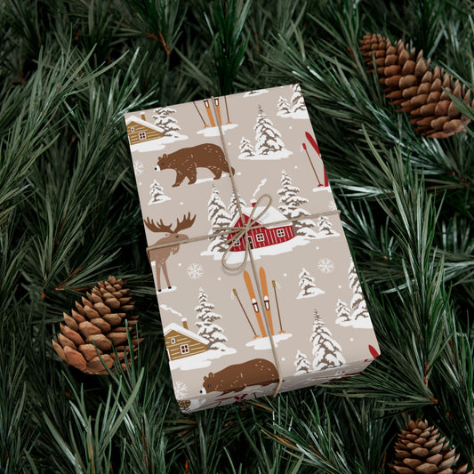 Woodland Nordic Ski Lodge Christmas Wrapping Paper, Classic Christmas Gift Wrap Roll, Holiday Gift Wrap, Christmas Paper, Gift Wrap