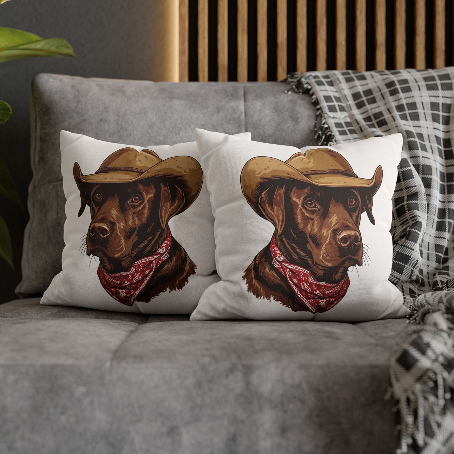 Chocolate Lab, Labrador Retriever, Western Cowboy, Double Sided Pillow Cover