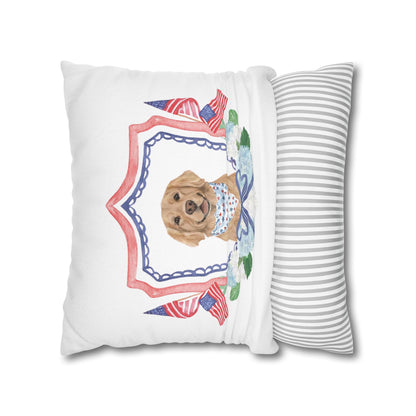 Summer Golden Retriever Pillow Cover, Double Sided, Hand drawn, Watercolor Golden Retriever Patriotic Pillow Cover