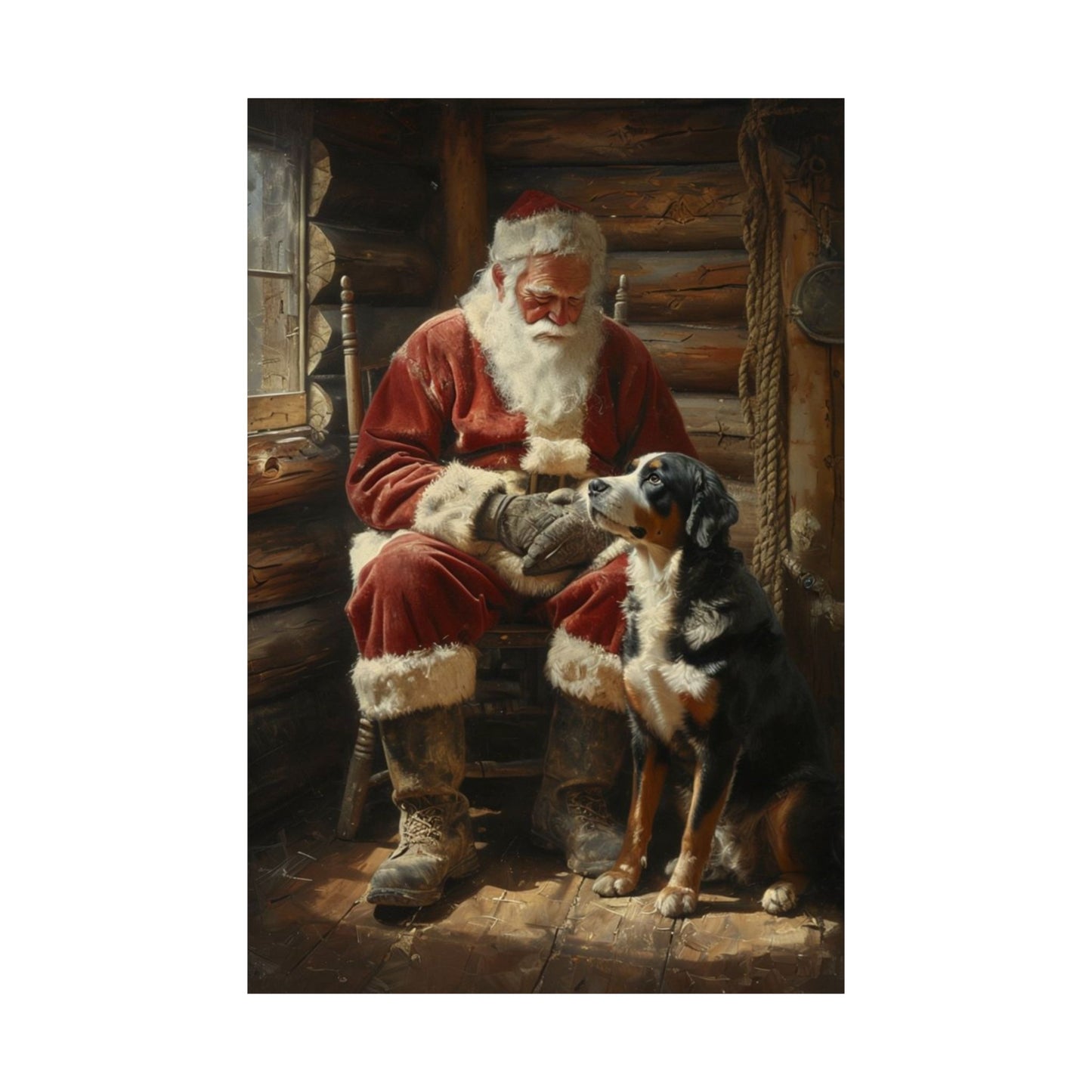 (No Frame) Santa & Swissy Christmas Wall Art Print