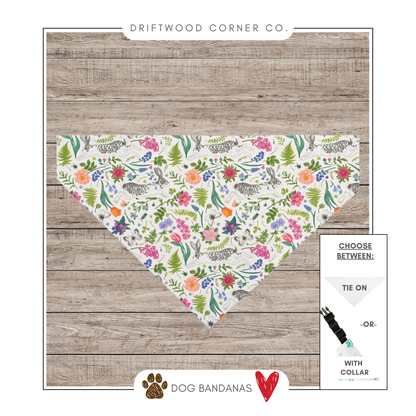 Colorful Botanical Bunny Toile Dog Bandana, Easter Dog Bandana