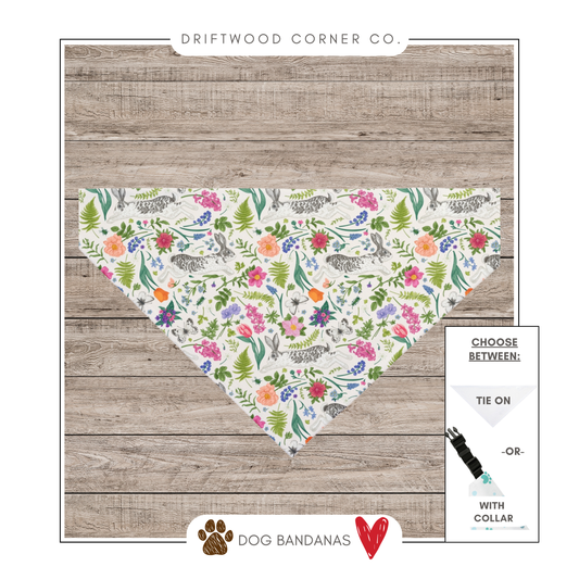 Colorful Botanical Bunny Toile Dog Bandana, Easter Dog Bandana