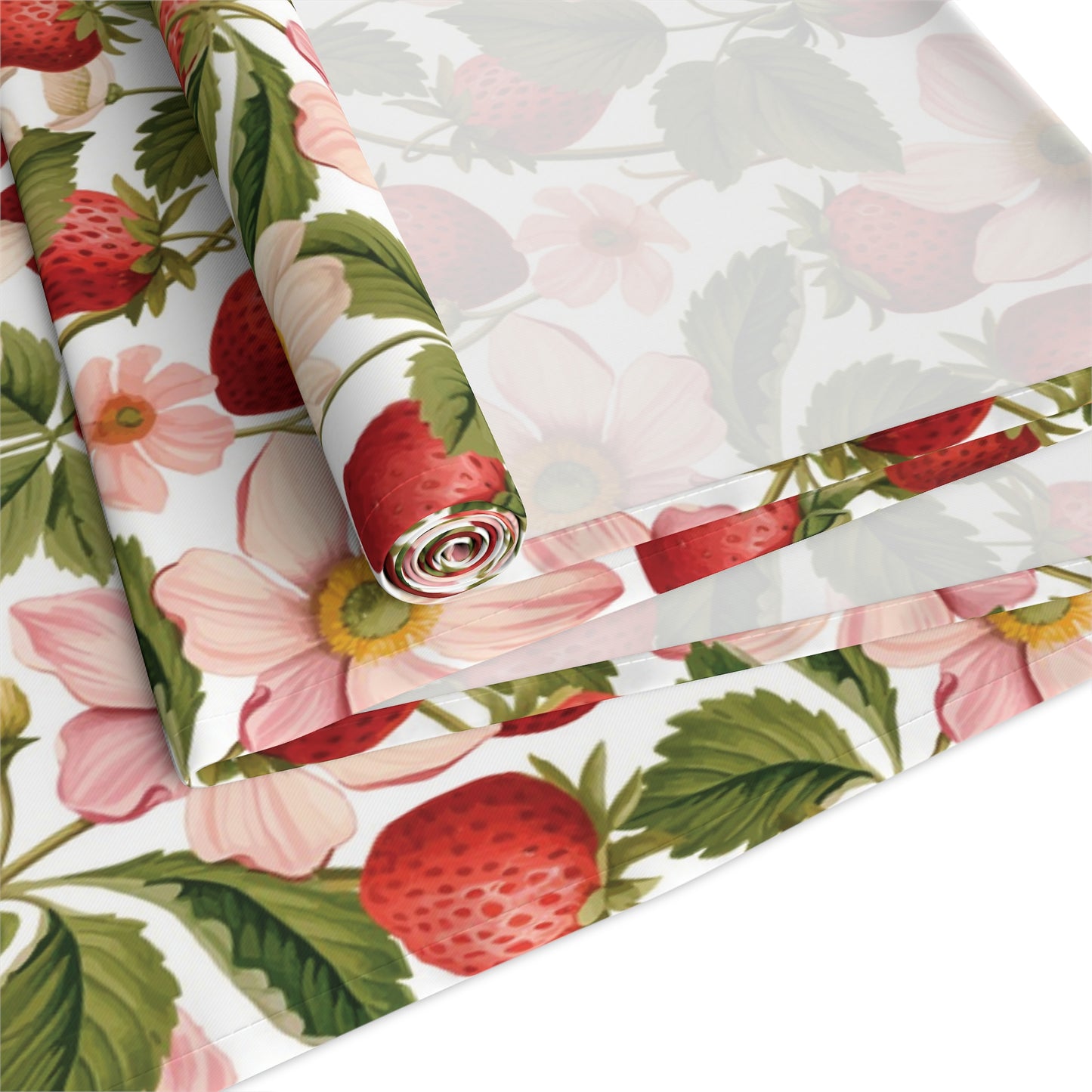 Summer Strawberry & Pink Flowers Table Runner