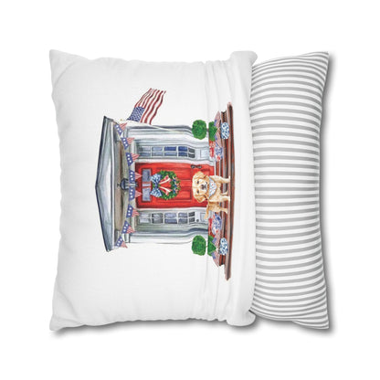 Summer Golden Retriever Pillow Cover, Double Sided, Hand drawn, Watercolor Golden Retriever Patriotic Pillow Cover