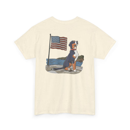 Double Sided Version of our 2025 New Summer Swissy Unisex Tshirt, Greater Swiss Mountain Dog Patriotic Flag Shirt, Cartoon Swissy Character