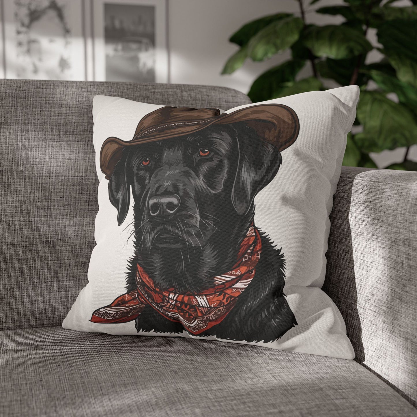 Black Lab, Labrador Retriever, Western Cowboy, Double Sided Pillow Cover