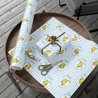 Summer Blue Stripe Lemon Wrapping Paper