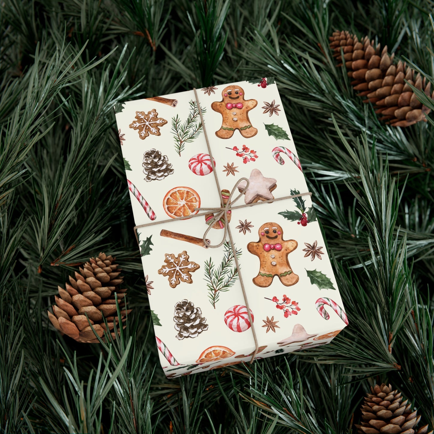 Vintage Christmas Baking Gift Wrap, Merry Christmas Wrapping Paper, Holiday Gift Wrap, Orange slices, Gingerbread man, cookies