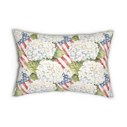 Patriotic Hydrangea Lumbar Pillow with Cover, Summer Farmhouse Decor, Double Sided Graphics