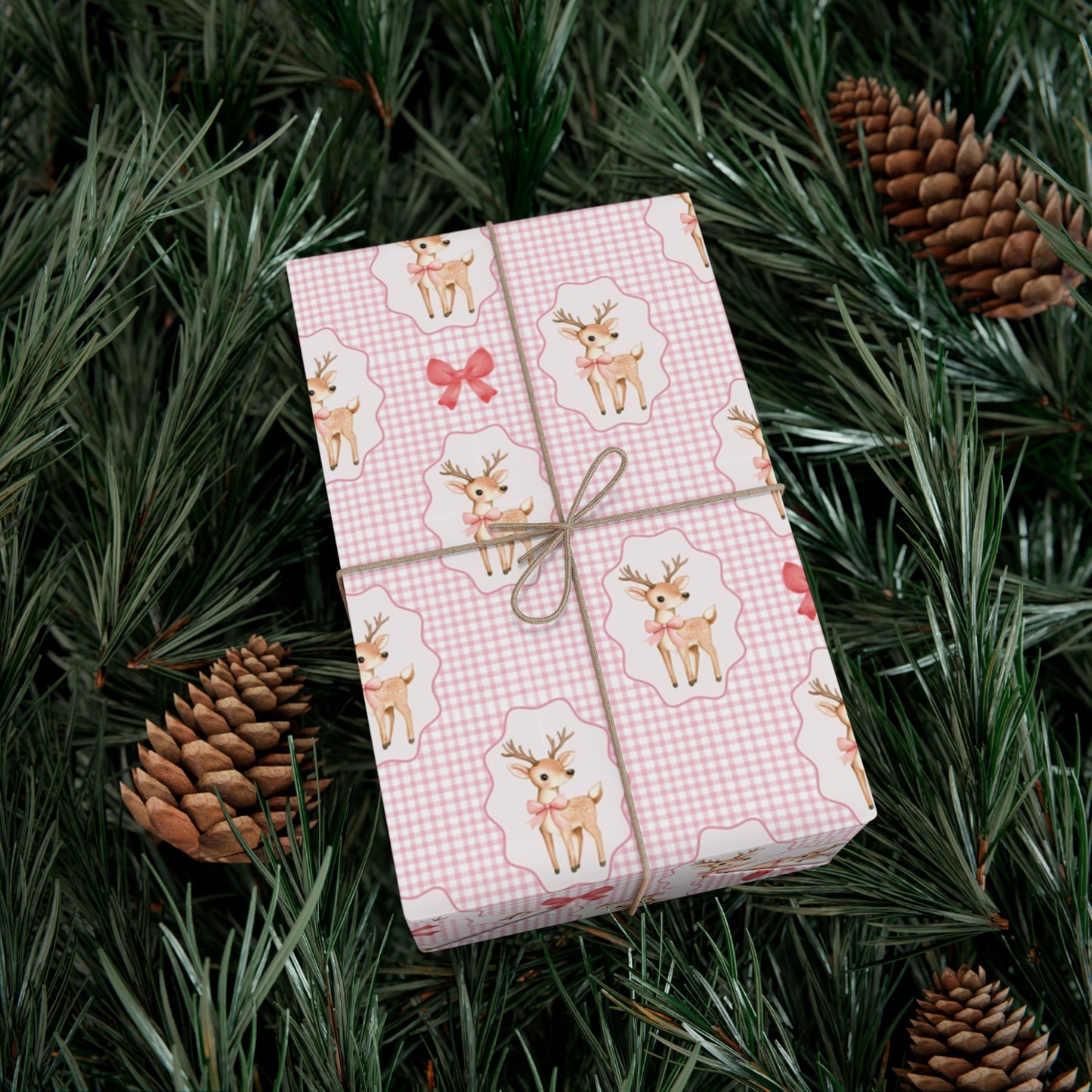 Pink Reindeer Little Girl Christmas Wrapping Paper, Merry Christmas Wrapping Paper, Vintage Gift Wrap, Christmas gift wrap