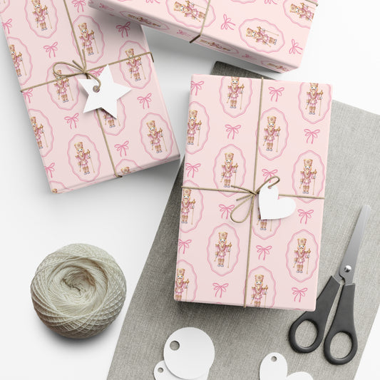 Pink Nutcracker Little Girl Christmas Wrapping Paper, Merry Christmas Wrapping Paper, Vintage Gift Wrap, Christmas gift wrap