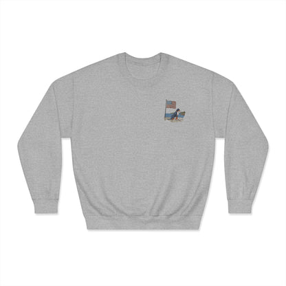 Double Sided "Summer Swissy" version of our 2025 New Summer Swissy Unisex Crewneck Sweatshirt, Greater Swiss Mountain Dog Patriotic Flag Shirt, Cartoon Swissy Character