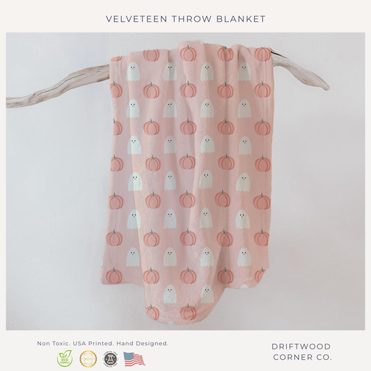 Peach Pink Ghost Pumpkin Throw Blanket