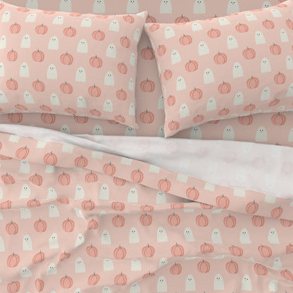 Kids Peach Ghosts & Pumpkins Sheet Set