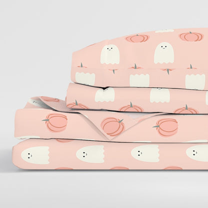 Kids Peach Ghosts & Pumpkins Sheet Set