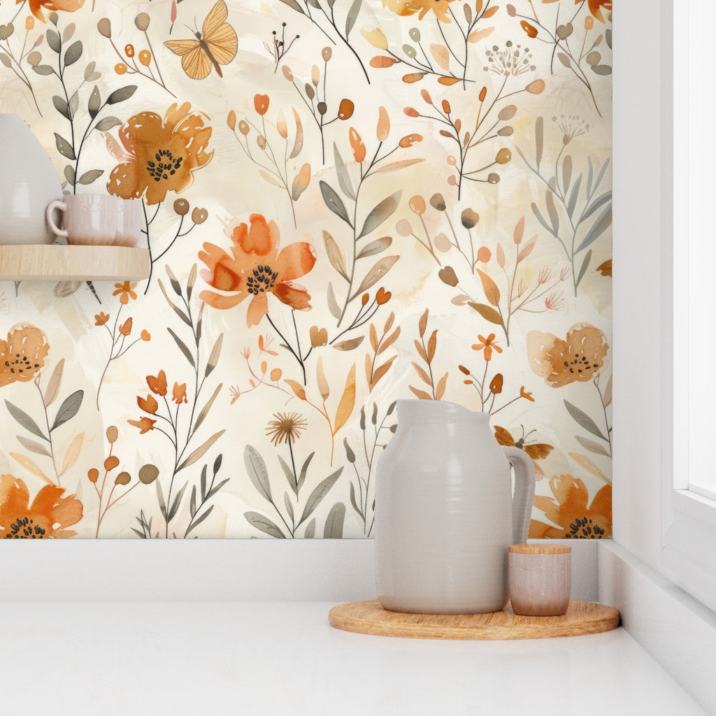 Harvest Wildflowers Wallpaper, Watercolor