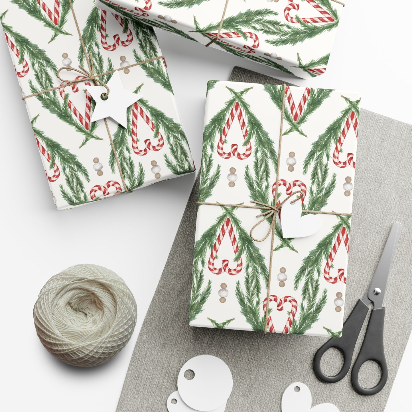 Watercolor Hand Drawn Candy Cane Christmas Wrapping Paper