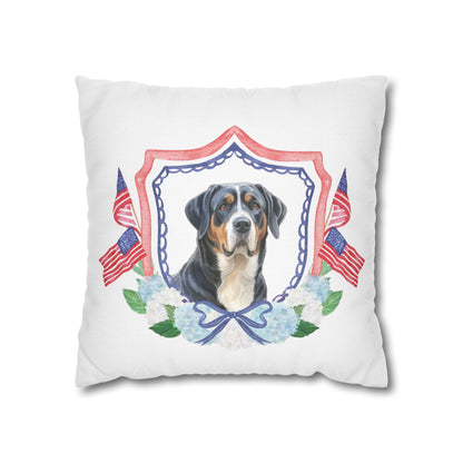 Summer Swissy in the USA, Greater Swiss Mountain Dog Pillow Cover, Hand Drawn, Double-Sided Graphics, Swissy, GSMD