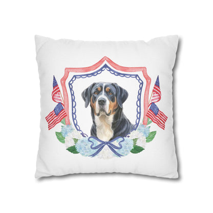 Summer Swissy in the USA, Greater Swiss Mountain Dog Pillow Cover, Hand Drawn, Double-Sided Graphics, Swissy, GSMD