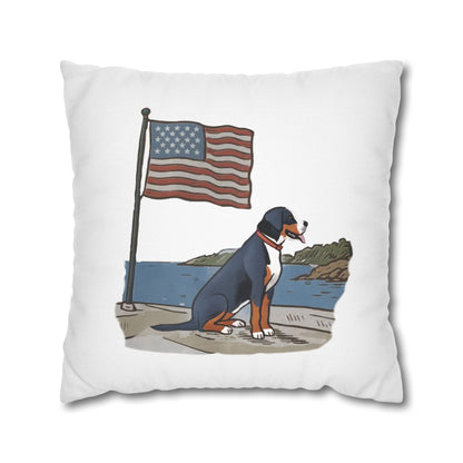 Patriotic Summer Greater Swiss Mountain Dog Pillow Cover, Hand Drawn, Double-Sided Graphics, Swissy, GSMD