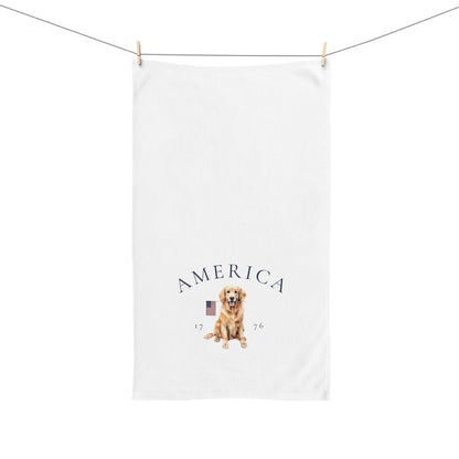Golden Retriever Summer Patriotic Hand Towel for Bath and Kitchen