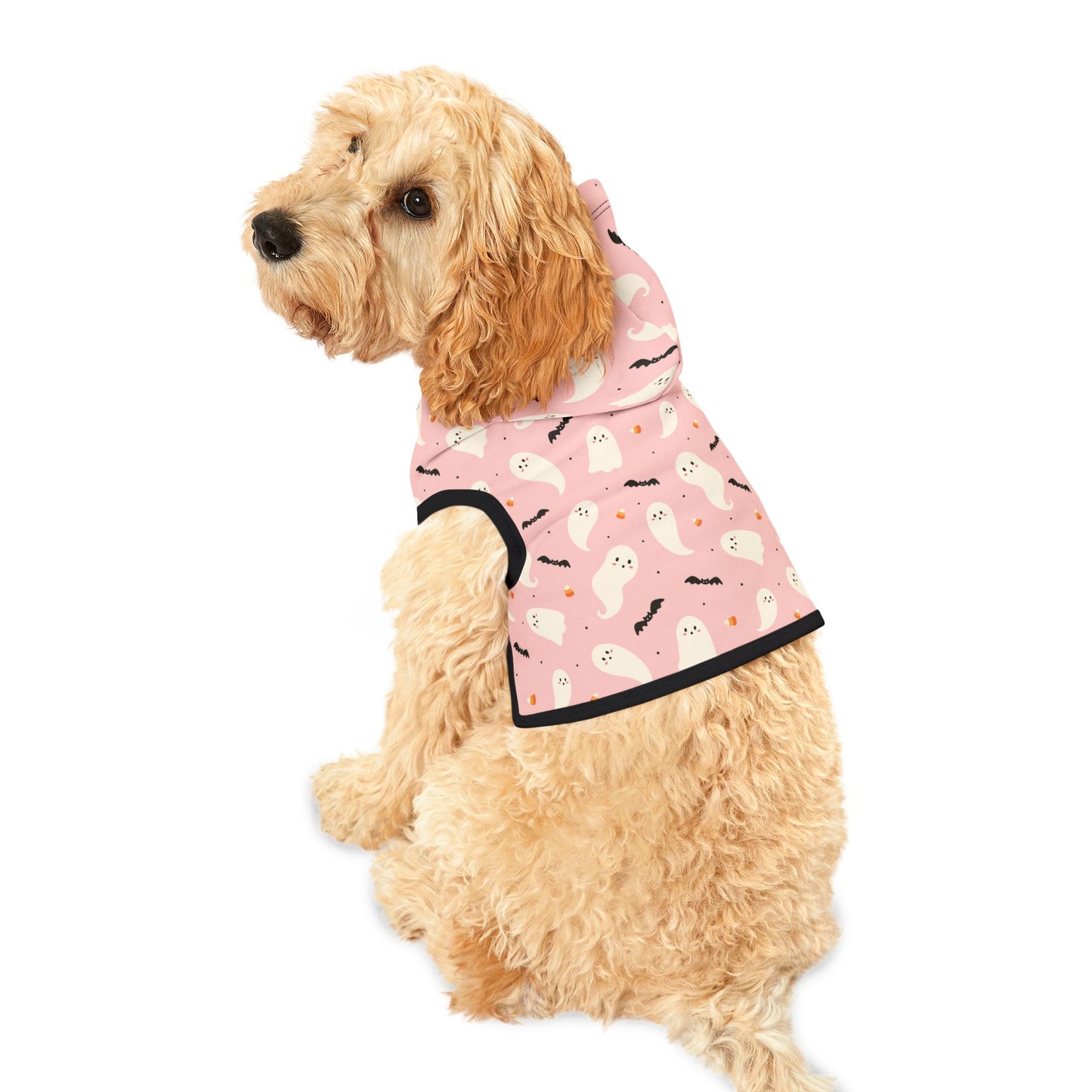 Spooky Bats and Ghosts Halloween Hoodie, Dog Costume Pet Hoodie, Trick or Treat Halloween Dog Hoodie, Pink Cute Spooky
