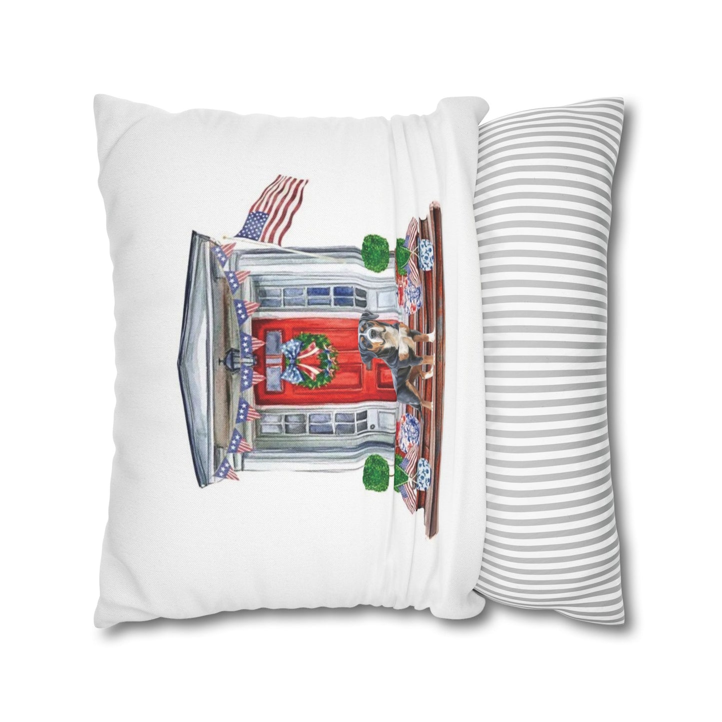 Summer Swissy in the USA, Greater Swiss Mountain Dog Pillow Cover, Hand Drawn, Double-Sided Graphics, Swissy, GSMD