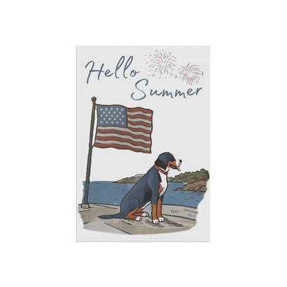 Faded, Watercolor Greater Swiss Mountain Dog Garden Flag, Hello Summer Swissy Garden Flag, Watercolor Hand drawn Dog Flag, Double Sided