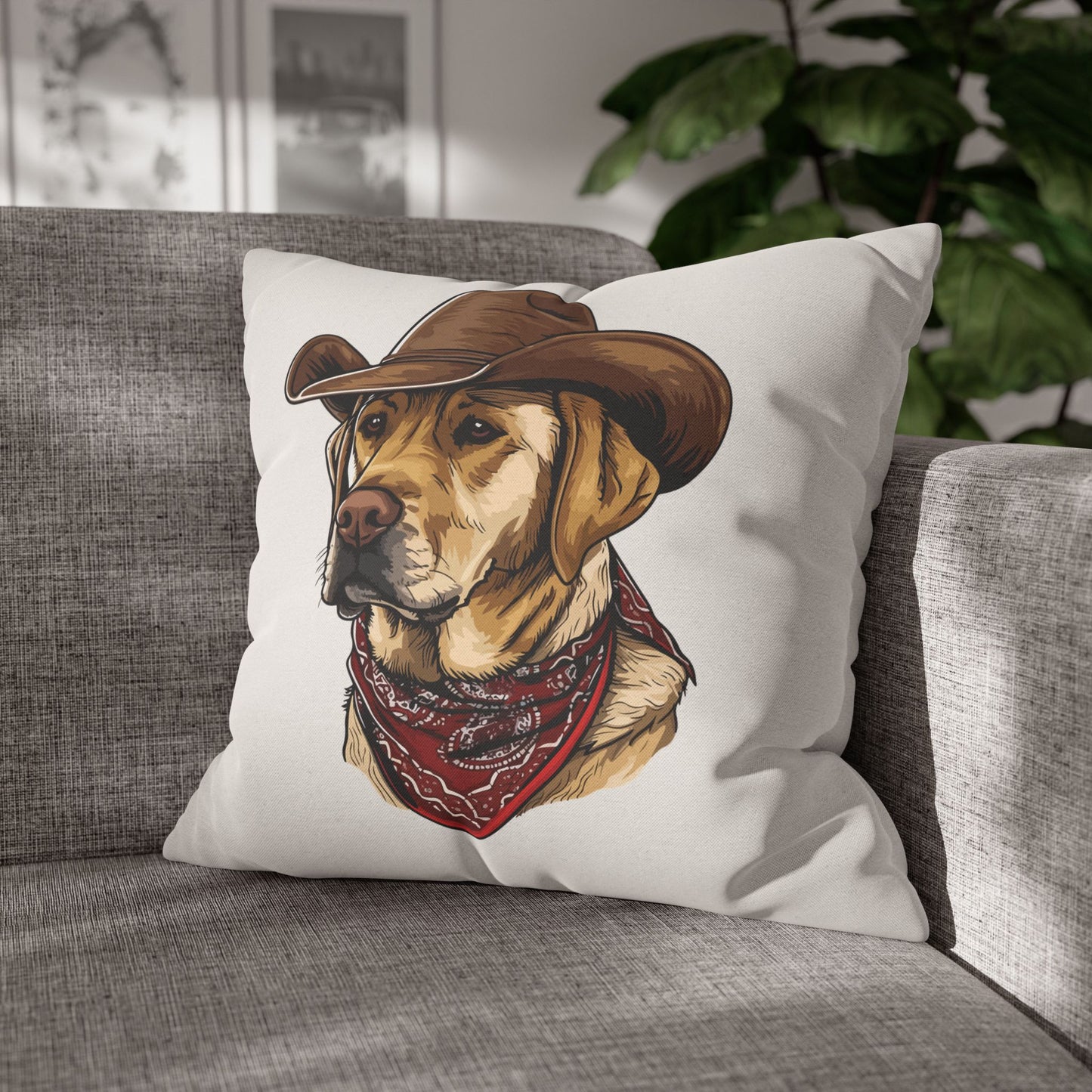 Yellow Labrador Retriever, Western Cowboy, Double Sided Pillow Cover