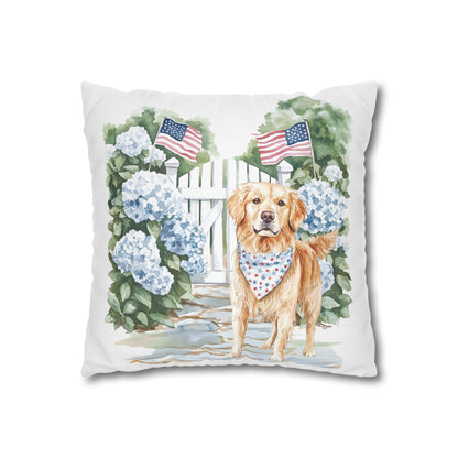 Summer Golden Retriever Pillow Cover, Double Sided, Hand drawn, Watercolor Golden Retriever Patriotic Pillow Cover