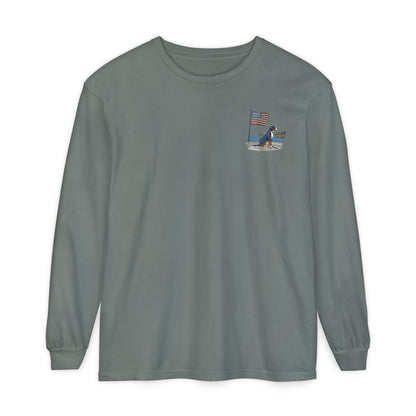 2025 New Summer Swissy Unisex *Long Sleeve* With Text "Summer Swissy" Comfort Colors Brand Shirt, Greater Swiss Mountain Dog Flag Shirt, Cartoon Swissy Character