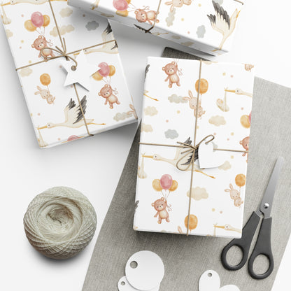 Baby Shower Wrapping Paper, New Baby, Baby Gift, Stork, Teddy Bear, Gifts for Kids, Gift wrap, Celebrations