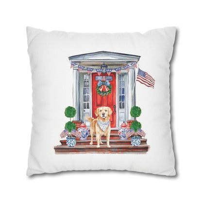 Summer Golden Retriever Pillow Cover, Double Sided, Hand drawn, Watercolor Golden Retriever Patriotic Pillow Cover