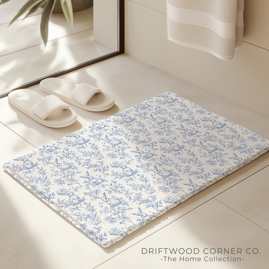 Premium Sketched Rabbit Toile Bath Rug Mat