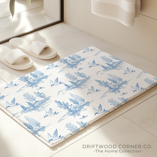 Sketched Lake Scene Bath Rug Mat