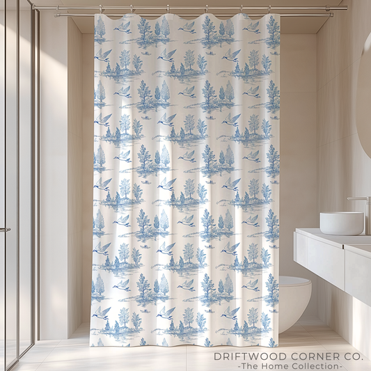 Sketched Lake Scene Shower Curtain