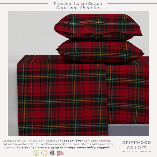 Christmas Tartan Plaid Premium Italian Cotton Sateen Sheet Set: Classic, Timeless Sophisticated Christmas Bedding