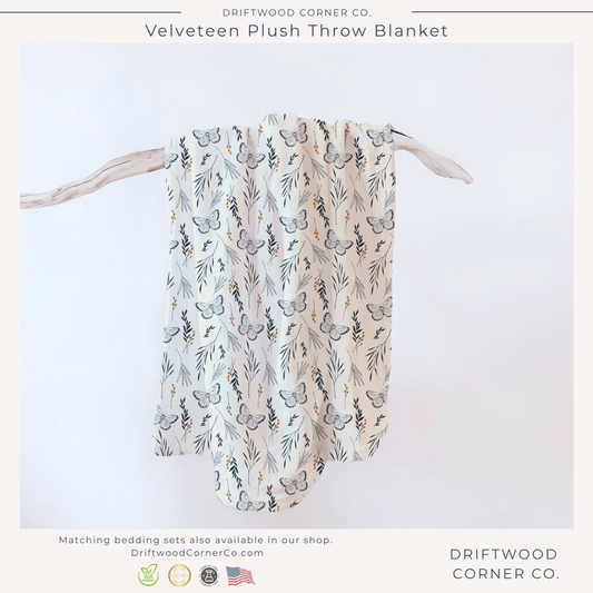 Autumn Botanicals & Butterflies Velveteen Plush Blanket