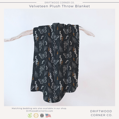 Autumn Botanicals & Butterflies Velveteen Plush Blanket
