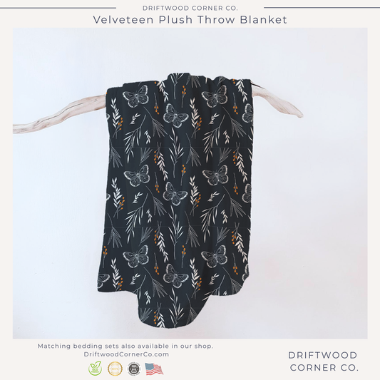 Autumn Botanicals & Butterflies Velveteen Plush Blanket