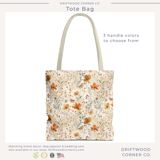 Fall Harvest Tote Bag, Autumn Floral Market Tote
