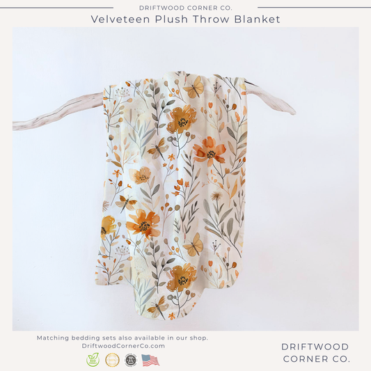 Autumn Botanicals & Butterflies Velveteen Plush Blanket