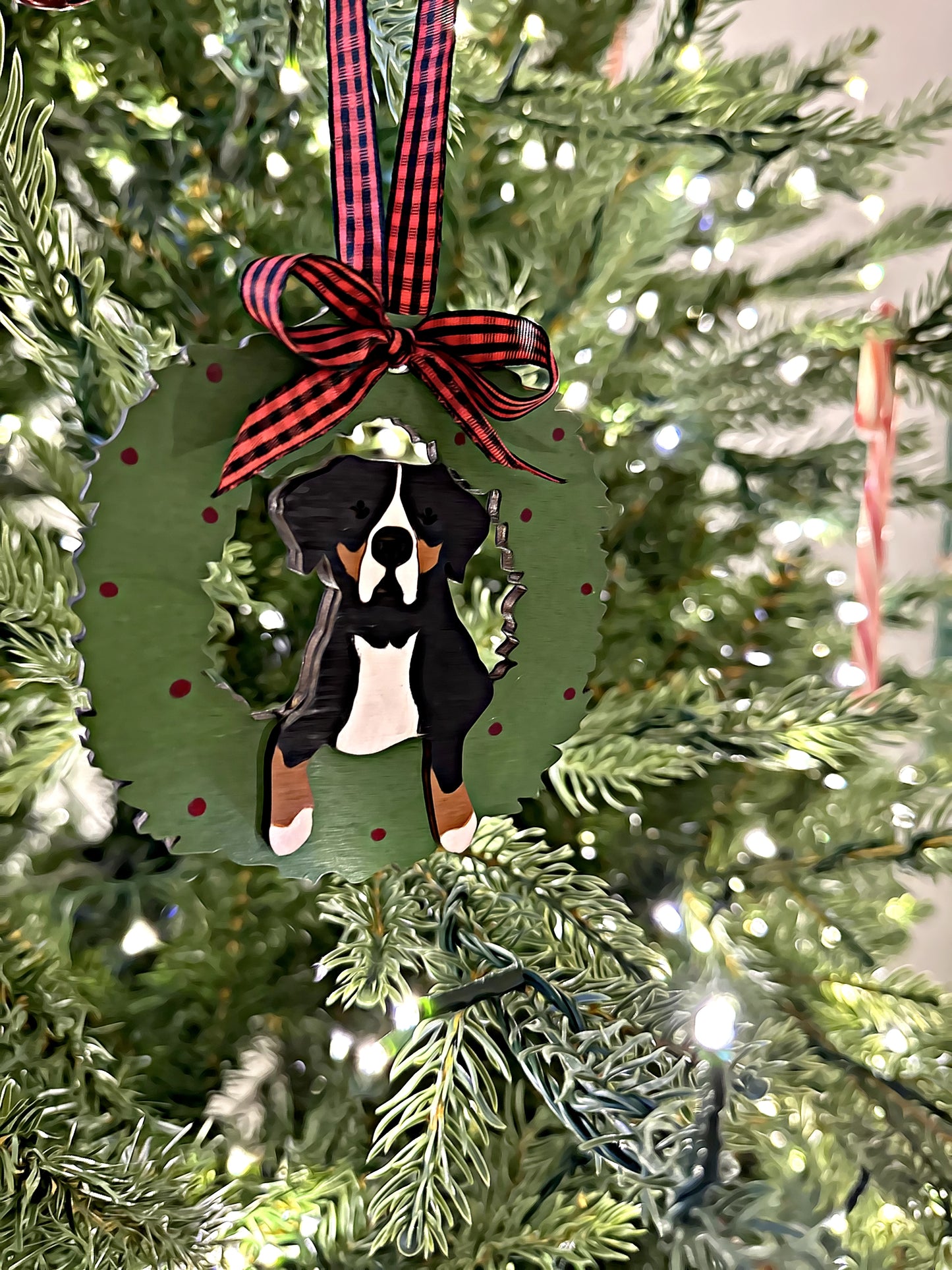 Greater Swiss Mountain Dog Wreath Ornament